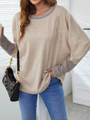 Fall New Round Neck Loose Contrast Color Pullover Women 2024