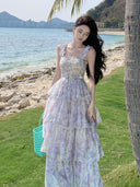 French Floral Layered Beach Skirt Dress Timeless Elegance