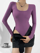 Siamese Fit Long-Sleeved U-Neck Top Modern Chic Autumn Style