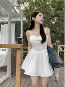 French White Sling Dress Spring Petal Elegance Chic Style