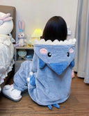 Cute Little Shark Hooded Coral Velvet Pajamas Plus Size