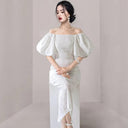 Elegant Lace Socialite Dress Stylish Off-Shoulder Ensemble