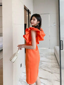 Dollytang Slim-Fit Host Dress Elegant Retro Style Sleeves