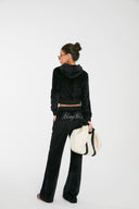 Discoglam Black Rhinestone Velvet Suit Cardigan and Pants