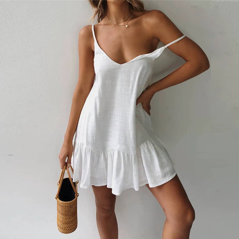 Ruffle Back Sexy Sundress: Chic Cotton Dress for Summer Parties