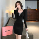 Diamond Sheath Dress: Winter Party Wear with V Collar