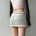 White Wool Patchwork Zipper Skirt Retro Twist Winter Fashion