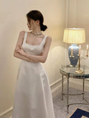 French Satin Sling Gown: Hepburn-Inspired Elegance Dress