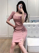 Chic Square-Cut Collar Dress Spring 2021 Fashion Statement