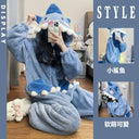 Cute Little Shark Hooded Coral Velvet Pajamas Plus Size