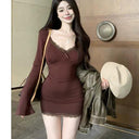 Stylish Lace Trim Long Sleeve Dress Women's Autumn Fashion