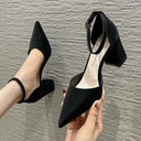 Chunky Heel Black Women's Shoes French Winter Style 2022