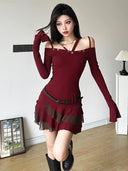 Sensual Red Halterneck Dress Chic Winter Elegance Young Women