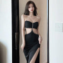 Sultry High Split Korean Style Dress Chic Elegance Comfort