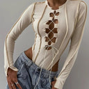 V-Neck Long Sleeve Top with Trendy Strap Detail