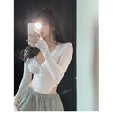 Spring V-neck Long Sleeve T-shirt Chic Korean Fashionista Pick