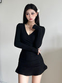 Gagaopt V-Neck Dress: Sophisticated Autumn Fashion Choice