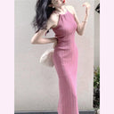 Elegant Ice Silk Backless Sheath Dress Chic Spring Style