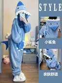 Cute Shark Coral Velvet Pajamas Plus Size Winter Jumpsuit