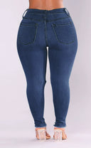 L-5XL Plus-Size Stretch Ripped Fat Lady Jeans Denim Fit