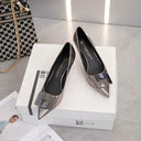 Silver Patent Leather Small Heel Shoes Elegant European Style