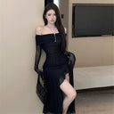 Black Mesh Off-Shoulder Dress Elegant Style Premium Quality