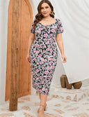 Plus Size Women's Floral Puff Sleeve Dress Summer Chic