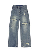 Retro Distressed Wide-Leg Urban Denim Chic Street Style Jeans