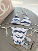 Classy Striped Bikini Lace Fabric Three-Piece Set Swimsuit