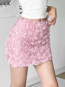 Kliou Pure Desire Skirt: Three-Dimensional Roses Fashion