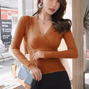 Sculpted Elegance Chic Crossed V-Neck Sweater for Women