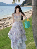 French Floral Layered Beach Skirt Dress Timeless Elegance