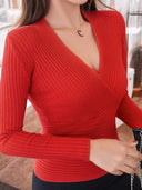 Sculpted Elegance Chic Crossed V-Neck Sweater for Women