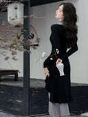 Early Autumn Knitted Dress & Black Cardigan Set Retro Chic