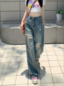 Retro Distressed Wide-Leg Urban Denim Chic Street Style Jeans