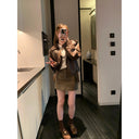 Autumn Vintage Brown Leather Skirt Elegant A-line Style