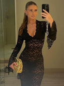 Seductive Lace V-neck Dress Elegance in Spring Fashion