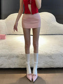 Chiclynana Pink Skirt For Modern Women With Hip-Wrapped Style