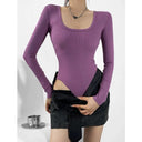 Siamese Fit Long-Sleeved U-Neck Top Modern Chic Autumn Style