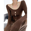 Color Contrast Halterneck Knitwear Seductive Slimming Top