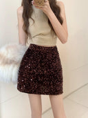 Sequin Pencil Skirt Glamorous A-Line Fashion Korean Flair