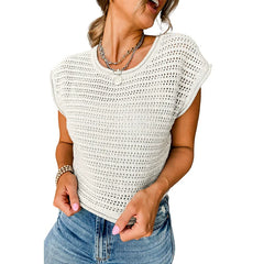 Fashion Knitting Breathable Sleeveless T-shirt Female 2024 Summer New Arrival Fashion All-Match Cut Out Trendy Three-Quarter Sleeve Tops