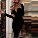 Sultry V-Neck Night Out Dress Elegant & Sexy Women's Apparel