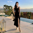 Black V-neck Backless Dress for Elegant Style Events