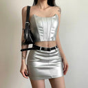 Cool Fishbone Patchwork Tube Top & Skirt Set Summer Fashion