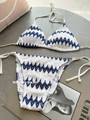 Classy Striped Bikini Lace Fabric Three-Piece Set Swimsuit