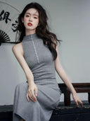 Early Autumn Knitted Dress & Black Cardigan Set Retro Chic