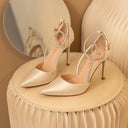 Elegant Satin Cross Strap High Heels for Wedding Glamour