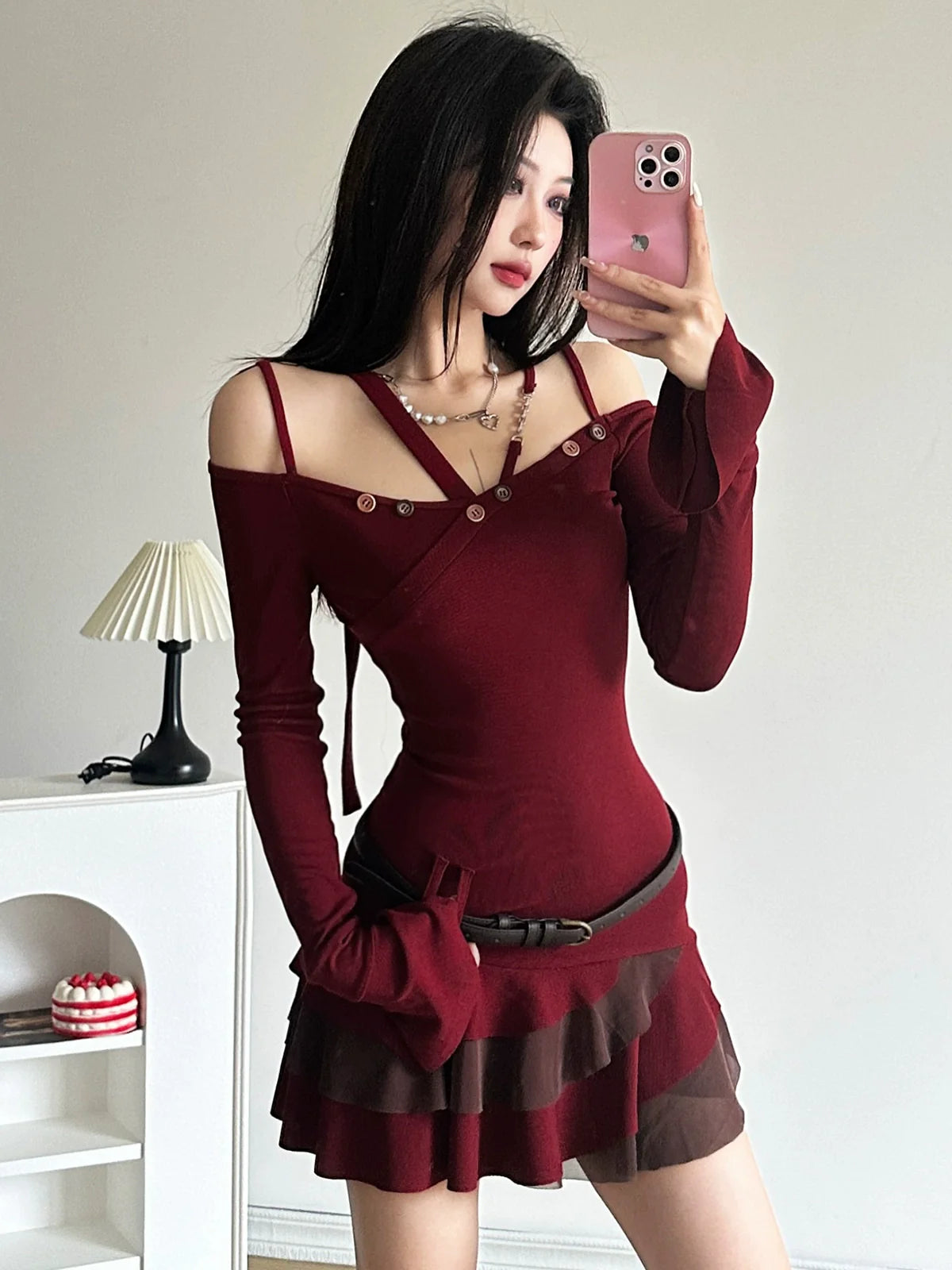 Sensual Red Halterneck Dress: Chic Winter Elegance for Young Women