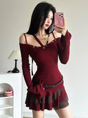 Sensual Red Halterneck Dress Chic Winter Elegance Young Women